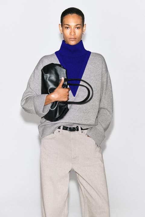 Layered Mock-Neck Merino Wool Sweater