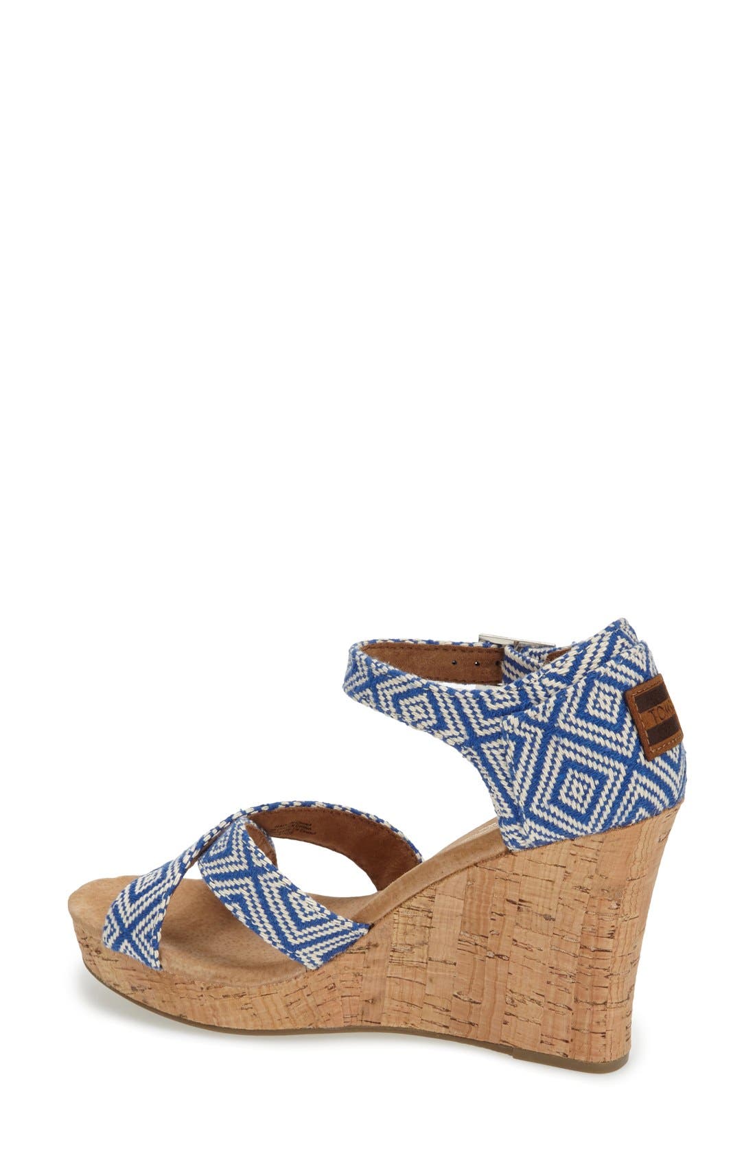 Canvas Woven Geometric Print Wedge Sandal, Alternate, color, INK BLUE