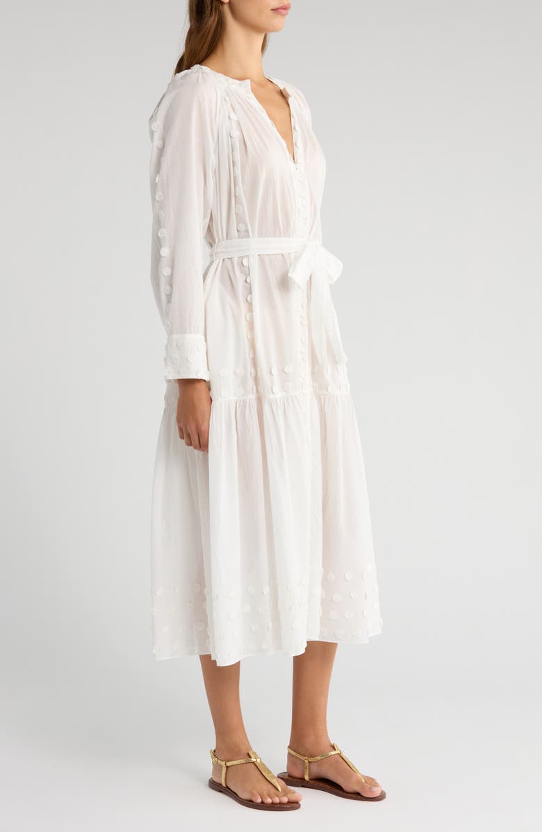 Ulla Johnson Emera Embroidered Tie Waist Long Sleeve Midi Dress, Alternate, color, Pristine