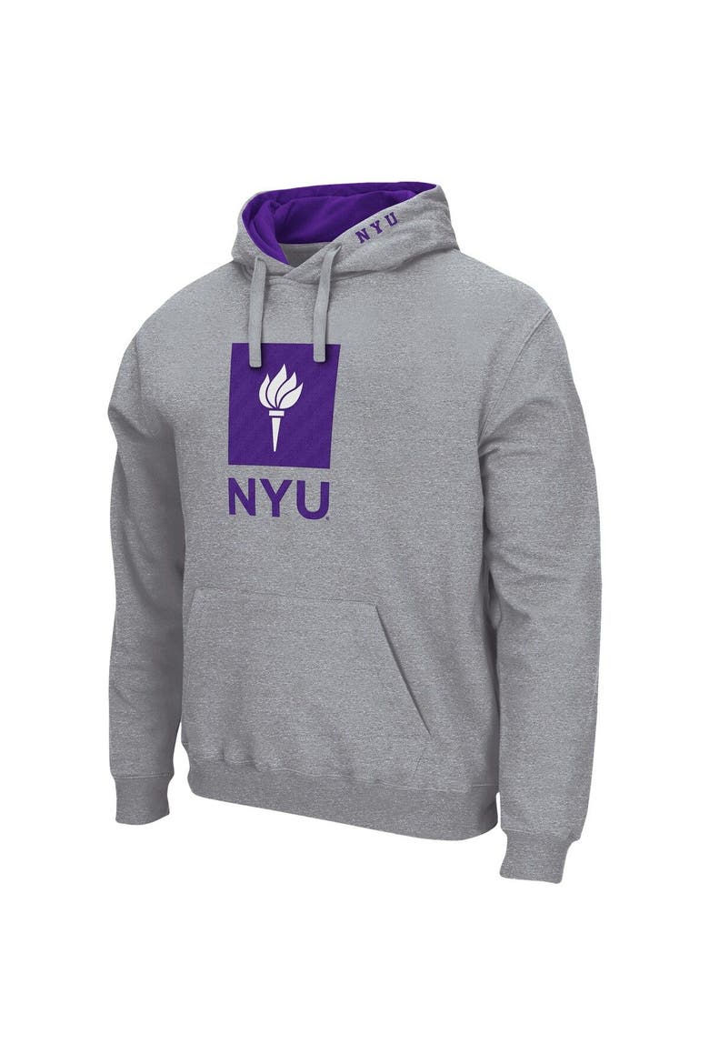 Men's Colosseum Heathered Gray NYU Violets Arch & Logo 3.0 Pullover Hoodie, Alternate, color, Heather Gray