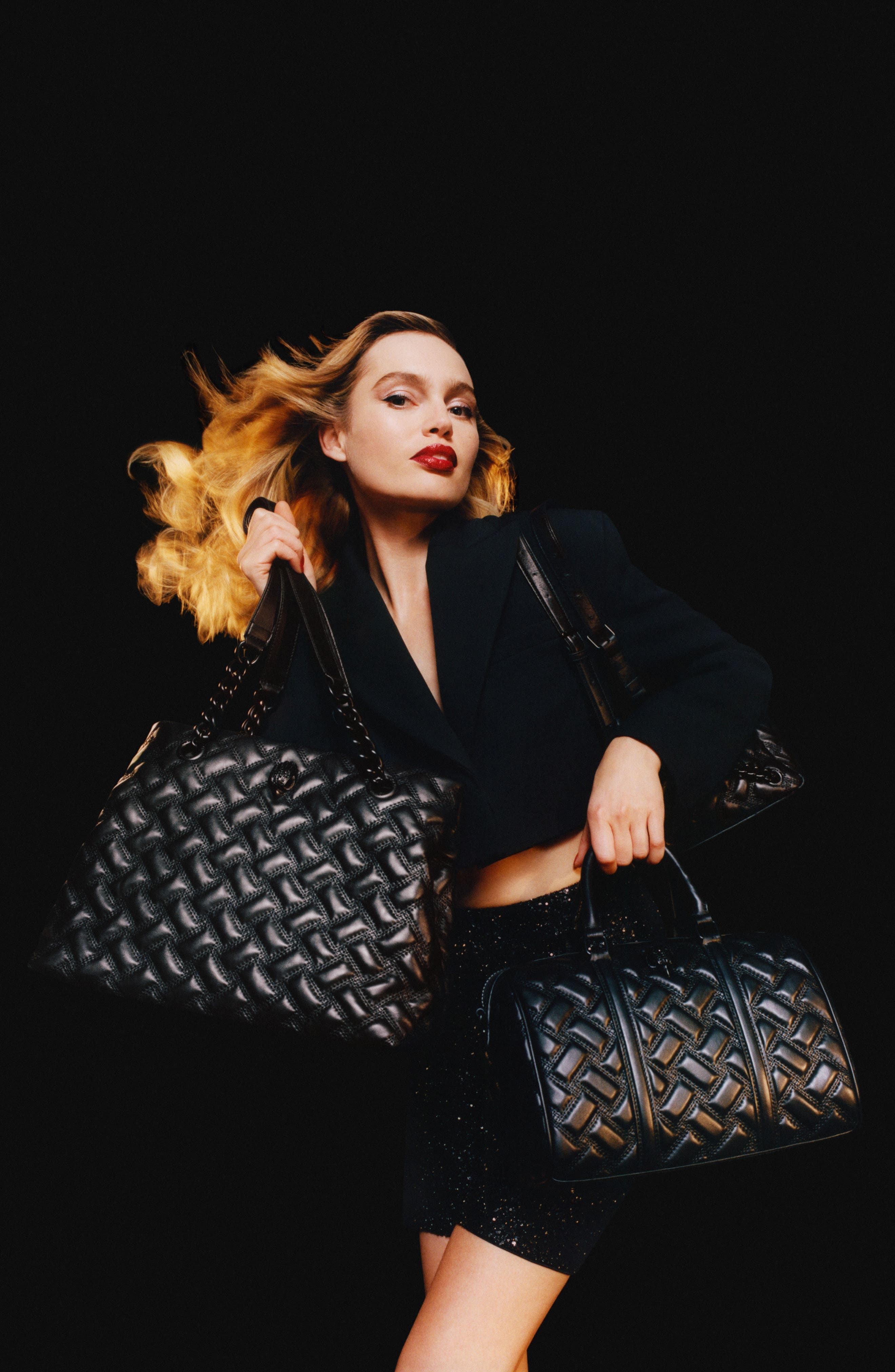 Kurt Geiger London Kensington Boston Drench Quilted Leather Duffle Bag, Alternate, color, Black