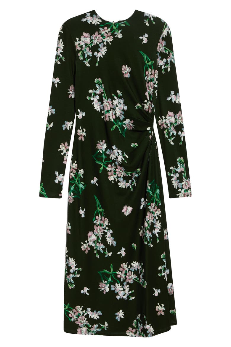 Floral Long Sleeve Ponte Midi Dress, Alternate, color, PAINTED ORCHID FOREST GREEN
