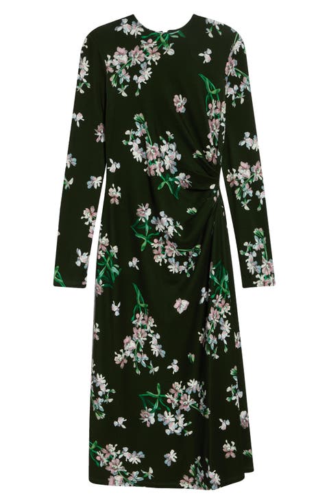 Floral Long Sleeve Ponte Midi Dress