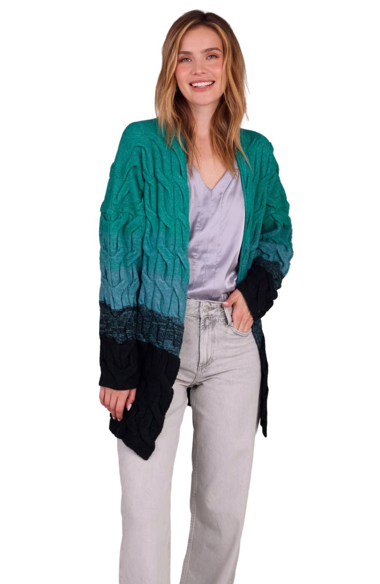 SAACHI Coloblock Cable Knit Cardigan, Alternate, color, Green
