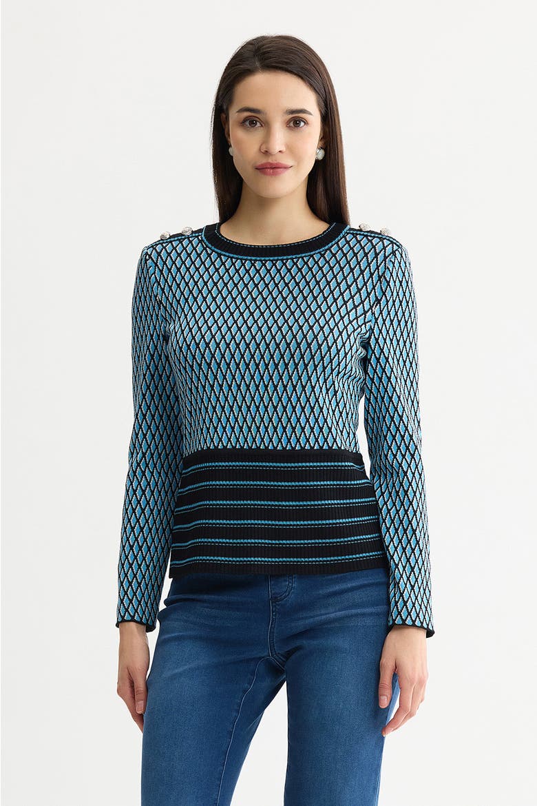 Diamond Pattern Soft Ribbed Knit Top, Main, color, Tranquil Blue