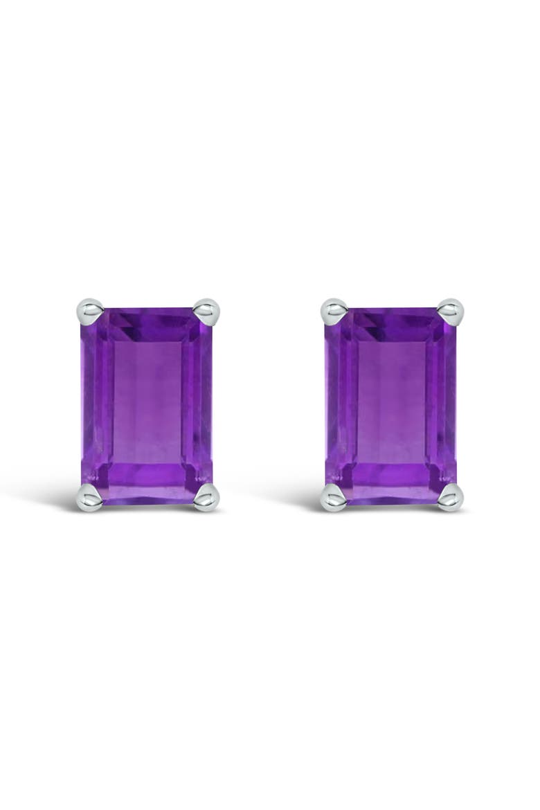 14K Gold 6x4MM Emerald Shaped Gemstone Solitaire Stud Earrings, Main, color, Purple Amethyst | White