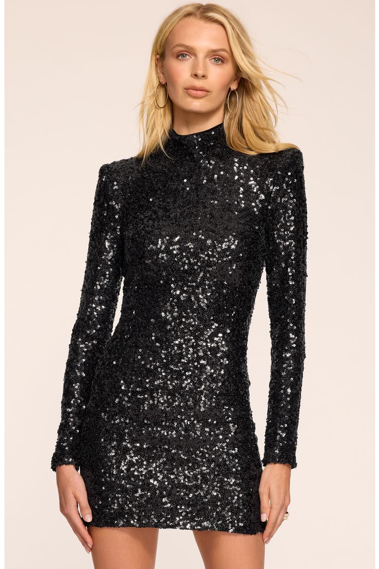 Glory Sequin Mock Neck Minidress, Alternate, color, BLACK SEQUIN