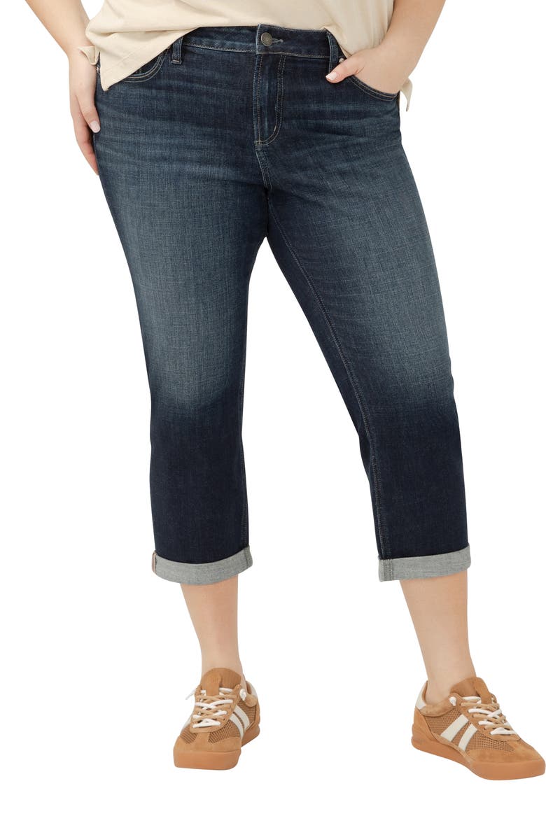 Silver Jeans Co. Elyse Curvy Mid Rise Capri Jeans, Main, color, Indigo