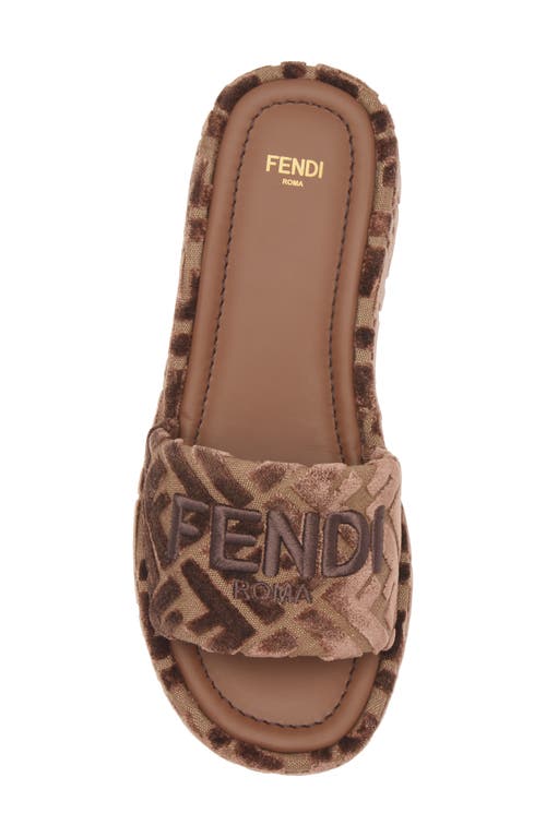 Fendi Sunshine Platform Wedge Slide Sandal In Brown