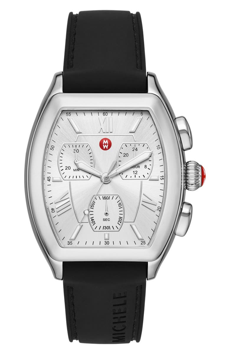 MICHELE Relevé Sport Chronograph Silicone Strap Watch, 36mm, Main, color, 