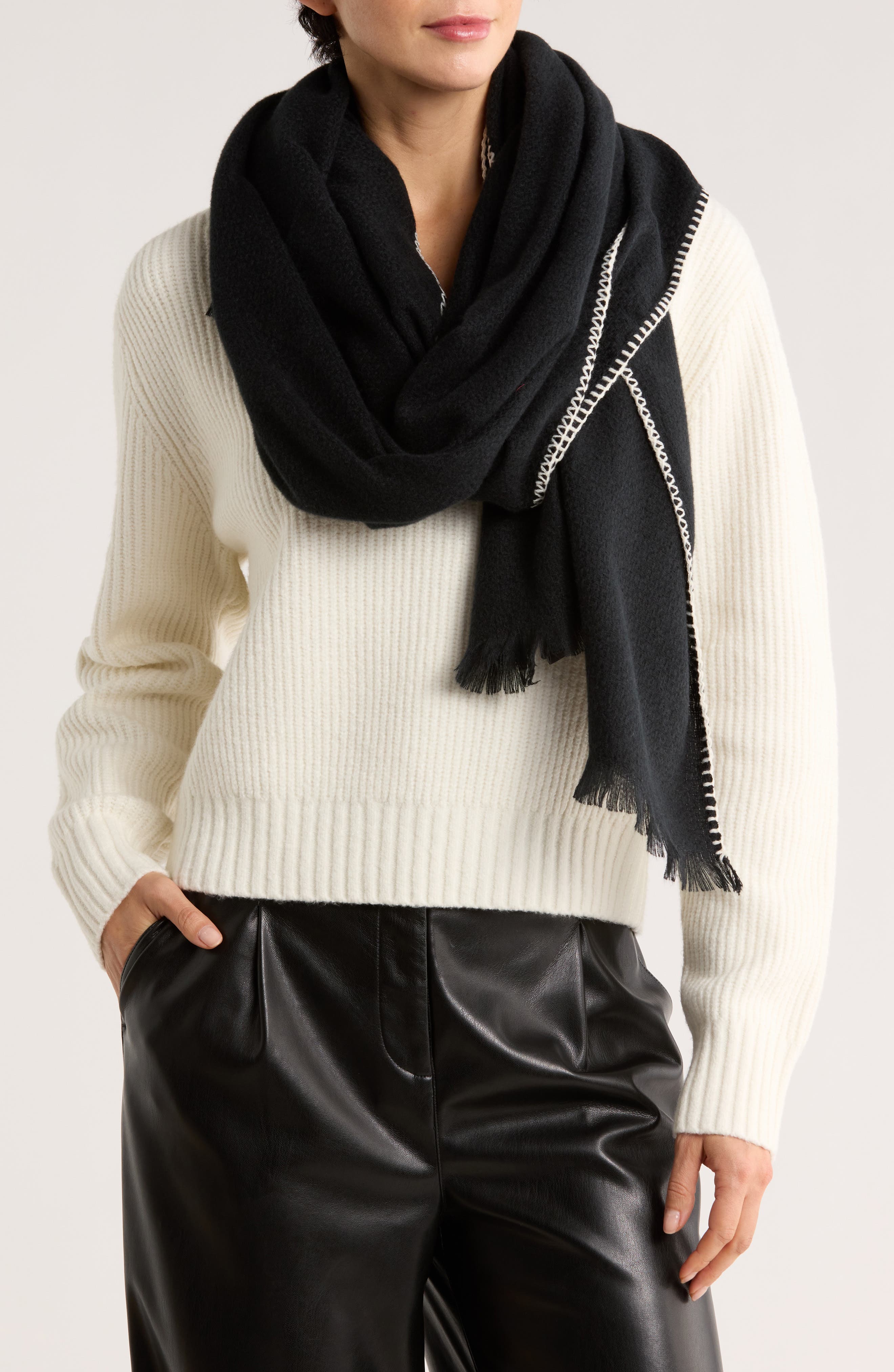 Vince Camuto Whipstitch Basketweave Knit Scarf