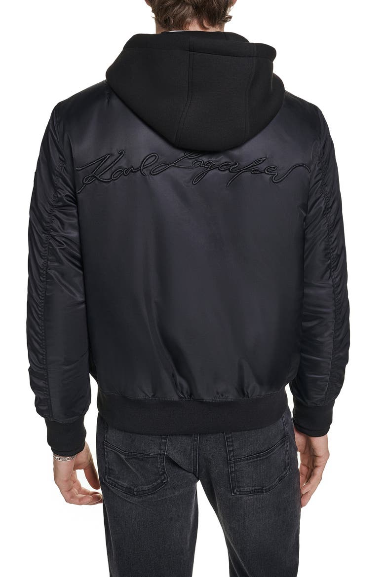 Signature Hooded Bomber Jacket, Alternate, color, BLACK