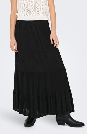 Only Onlchiara Broderie Maxi Skirt In Black