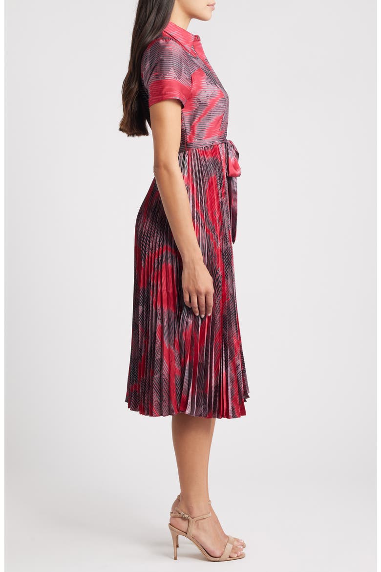 Print Tie Waist Pleated Shirtdress, Alternate, color, SANGRIA BLACK