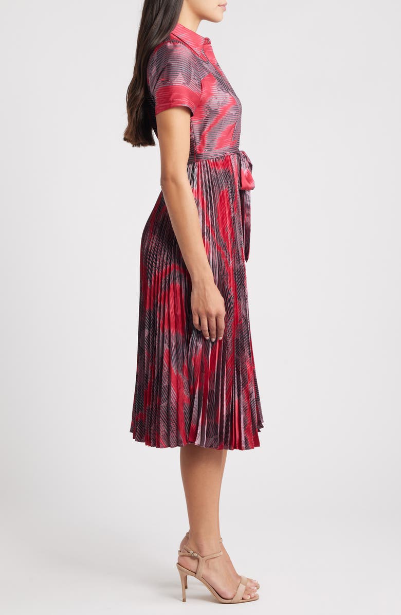 Tahari ASL Print Tie Waist Pleated Shirtdress, Alternate, color, Sangria Black