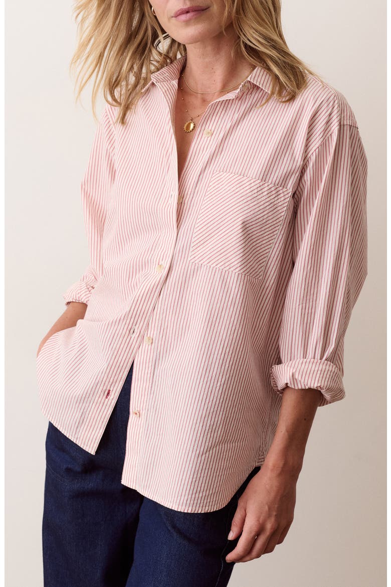 Jane Relaxed Pinstripe Pima Cotton Shirt, Alternate, color, CRIMSON PINSTRIPE