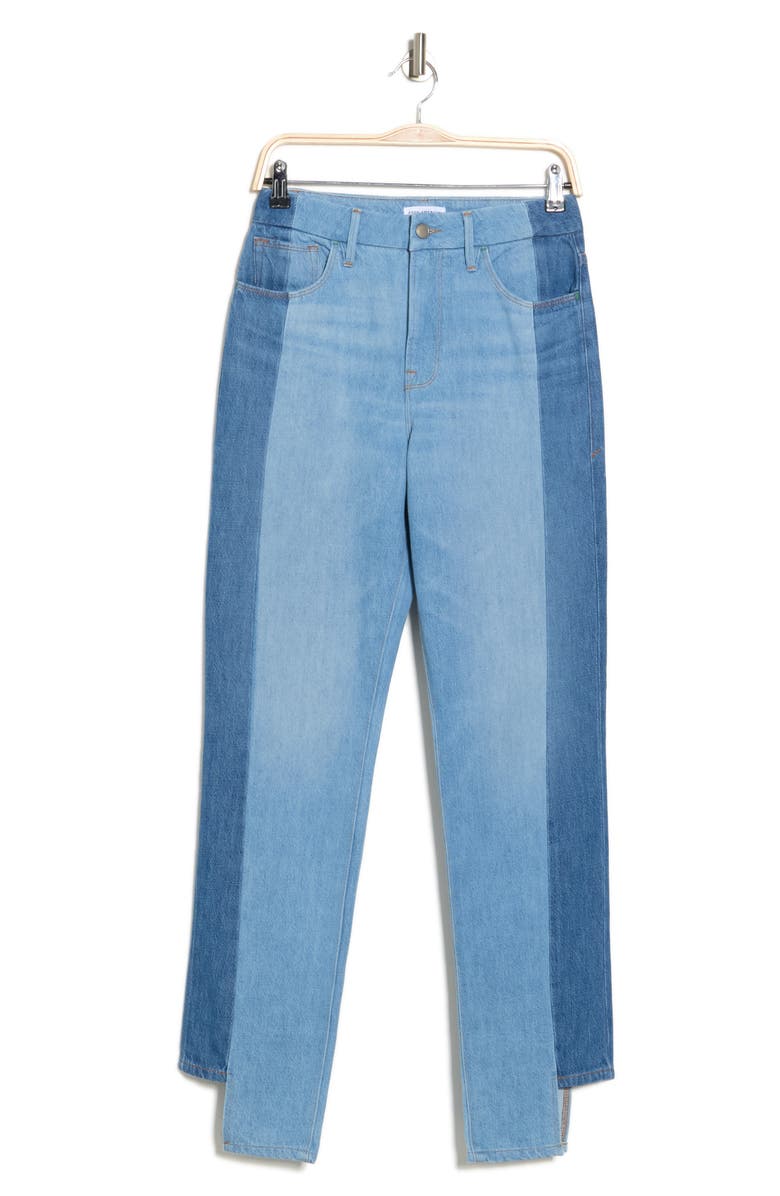 Good American Good Boy Two-Tone Step Hem High Waist Boyfriend Jeans, Alternate, color, 