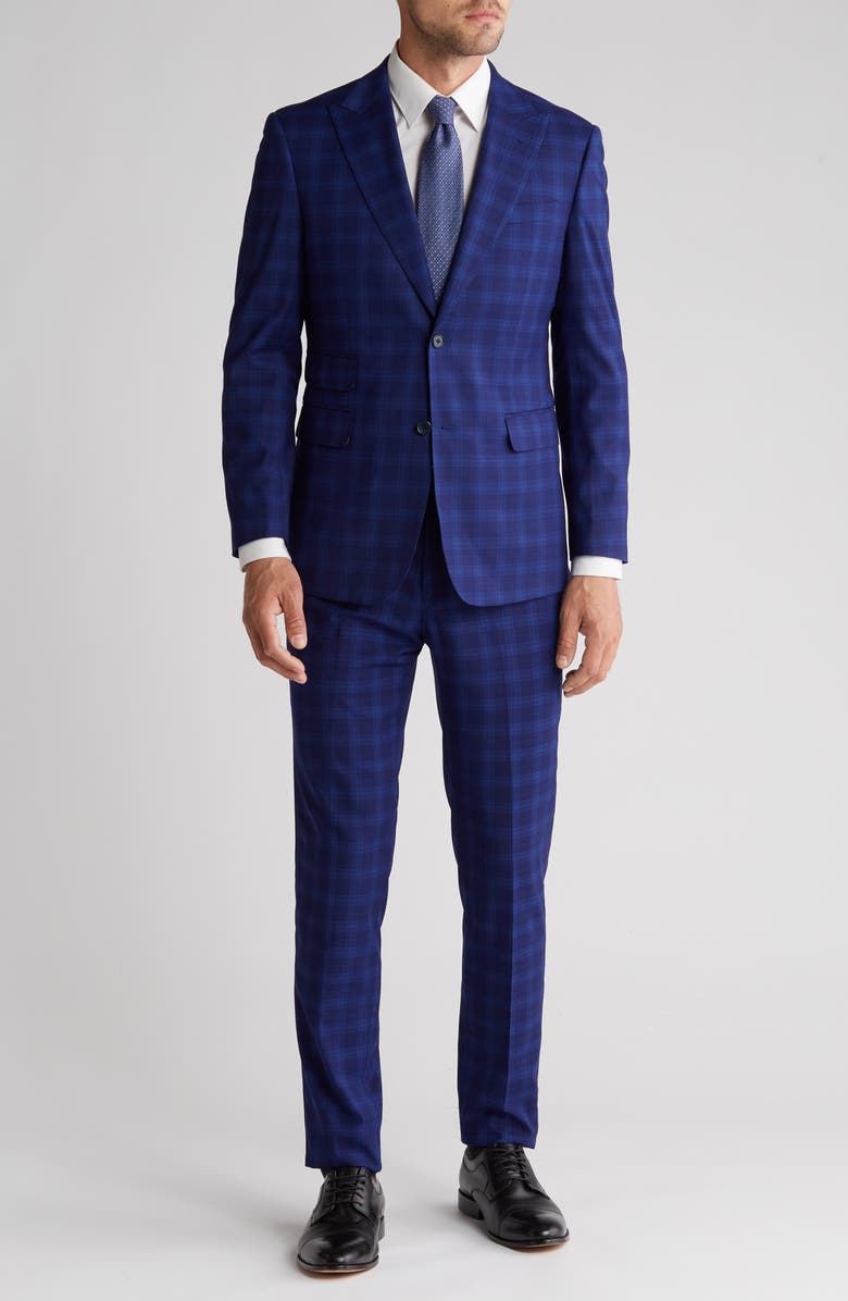 English Laundry Trim Fit Plaid Suit, Main, color, Blue