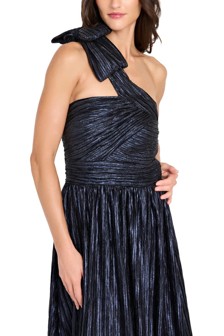 One-Shoulder Crinkle Evening Gown, Alternate, color, NAVY