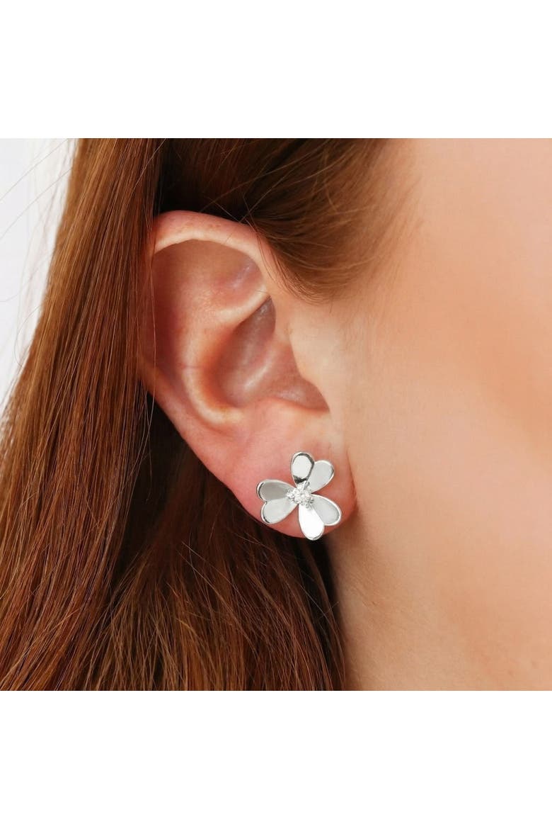 Clover Petal CZ Stud Earrings, Alternate, color, Sterling Silver