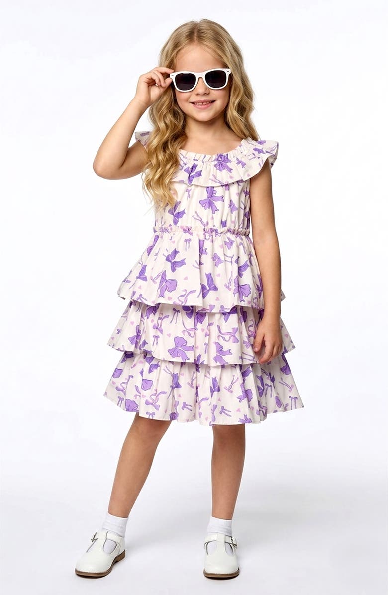 Sara Sara Kids' Bow Print Tiered Dress, Alternate, color, Lavender
