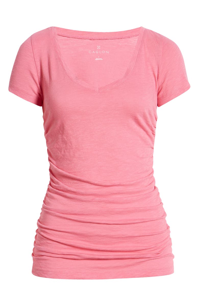 Caslon<sup>®</sup> Shirred V-Neck Tee, Alternate, color, Pink Ibis