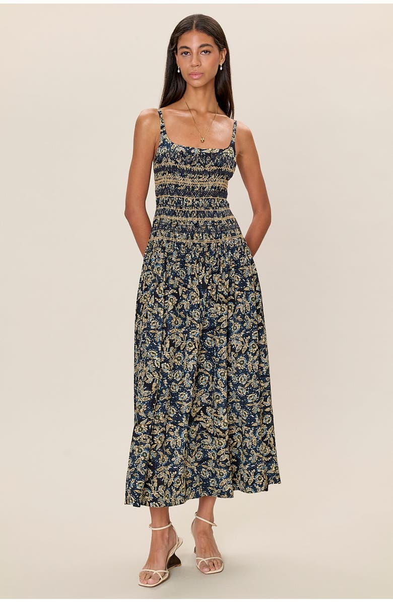 Rebecca Taylor Charlene Smocked Dress, Main, color, Navy Multi