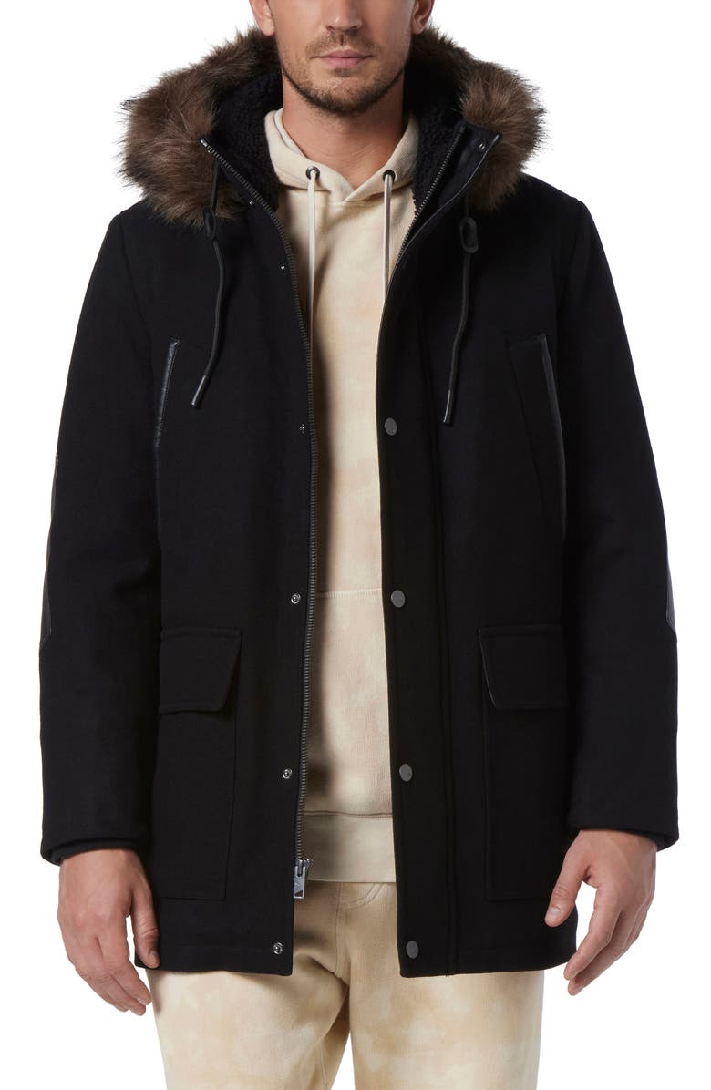 Andrew Marc Dawson Water Resistant Jacket with Faux Fur Trim, Main, color, 
