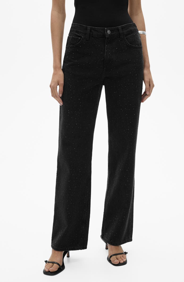 MANGO Rhinestone Straight Leg Jeans, Main, color,