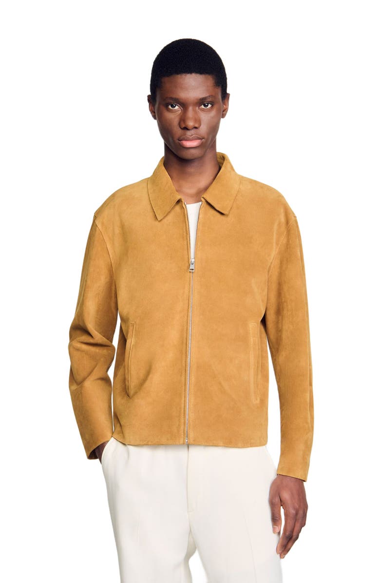 SANDRO Split leather jacket, Alternate, color, Camel