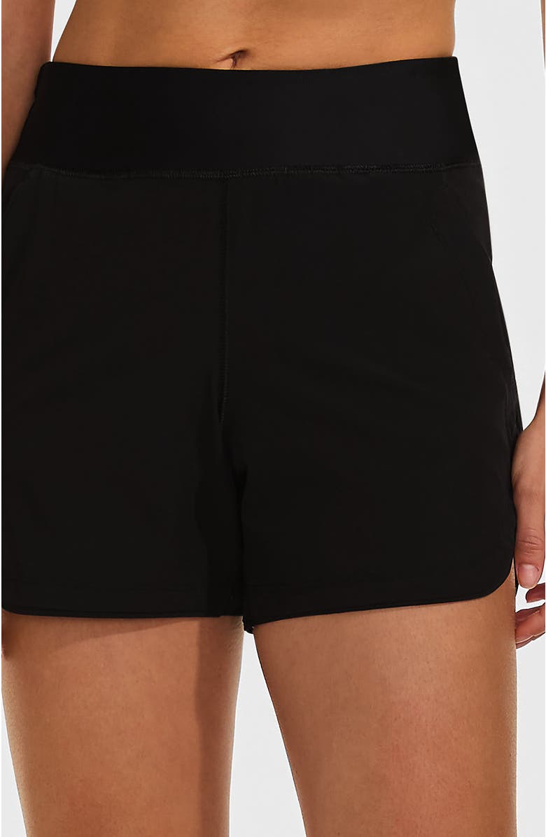 Lands' End 5" Quick Dry Elastic Waist Board Shorts Swim Cover-up Shorts with Panty, Main, color, Black