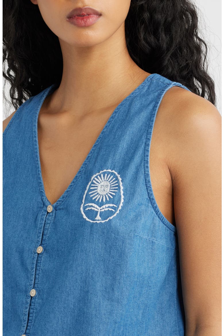 Catalina Island Denim Button-Up Sleeveless Top, Alternate, color, MID BLUE