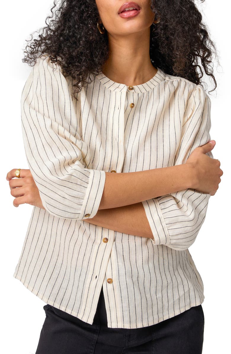 Sanctuary Stripe Linen Blend Button-Up Shirt, Alternate, color,