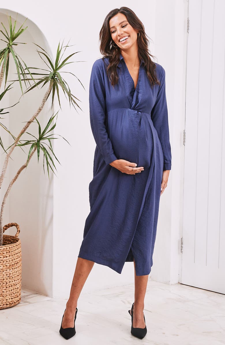 Angel Maternity Camille Long Sleeve Midi Maternity Dress, Alternate, color, 