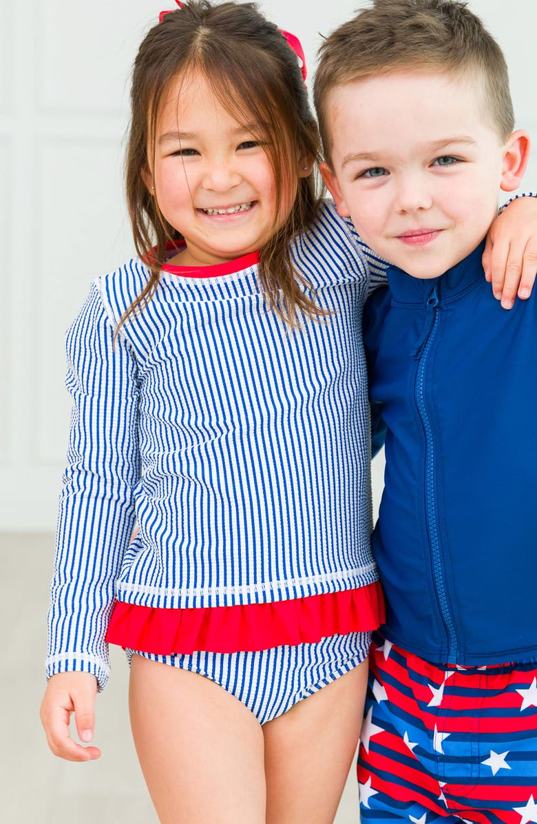 RuffleButts Kids' Long Sleeve Two-Piece Swimsuit, Alternate, color, Blue