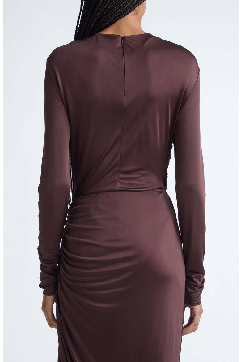 Twist Detail Long Sleeve Viscose Jersey Bodysuit, Alternate, color, A51 BROWN