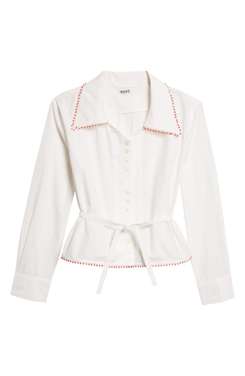 Bode Redbud Cotton Poplin Button-Up Shirt, Main, color, White