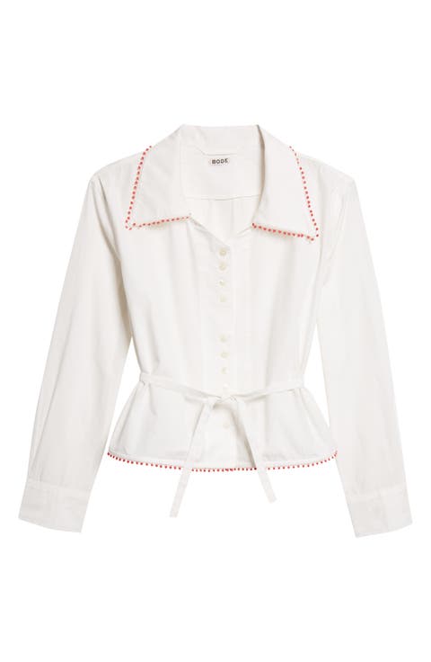 Redbud Cotton Poplin Button-Up Shirt