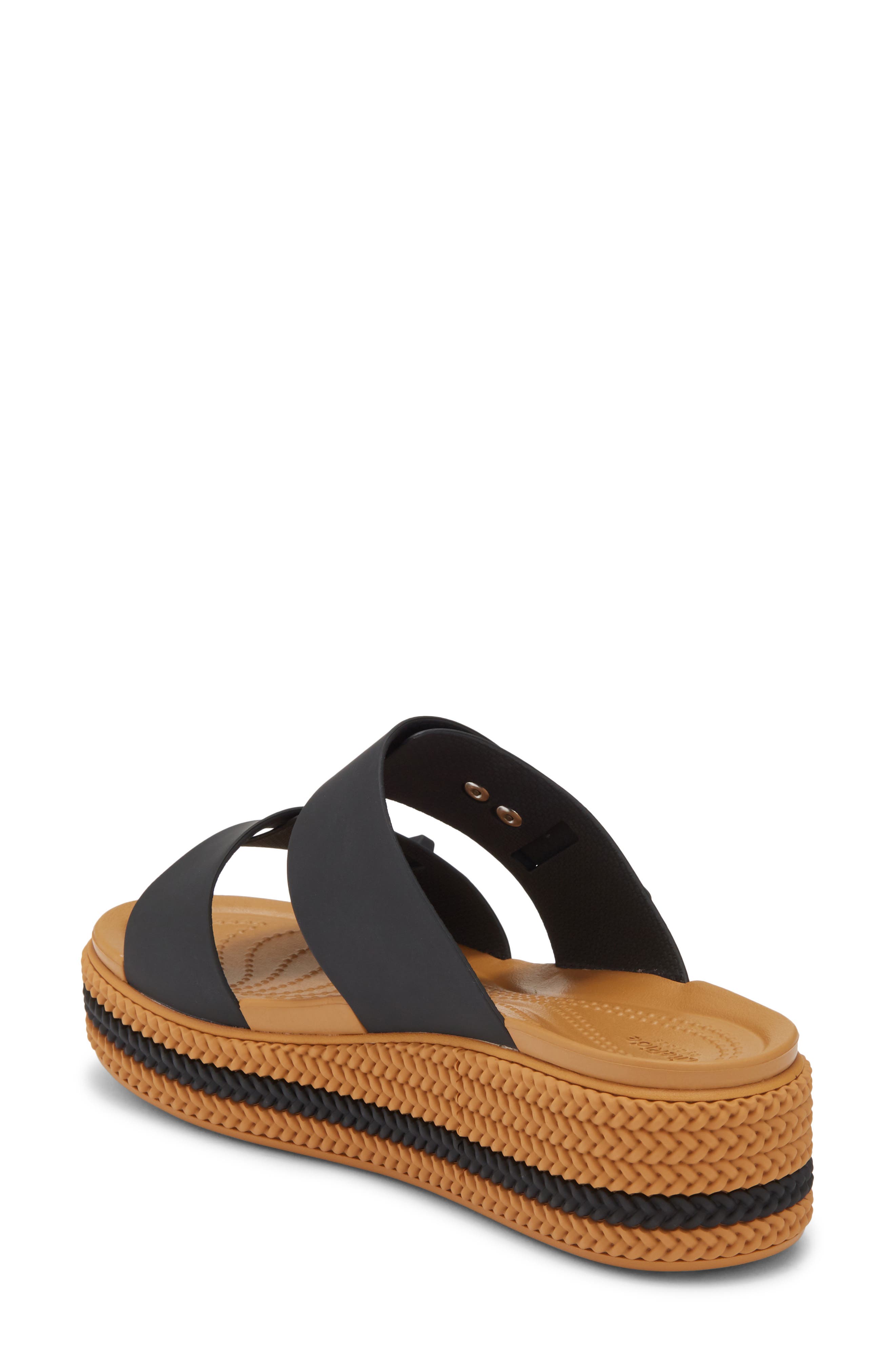 CROCS Brooklyn Buckle Wedge Slide Sandal, Alternate, color, Black