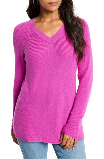 Nic + Zoe Nic+zoe V-neck Sweater In Pink