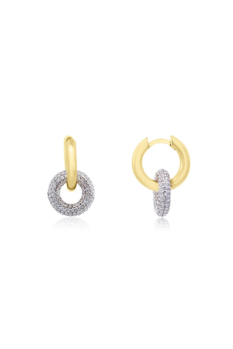 CZ Double Drop Hoop Earrings, Main, color, Gold-Plated Sterling Silver