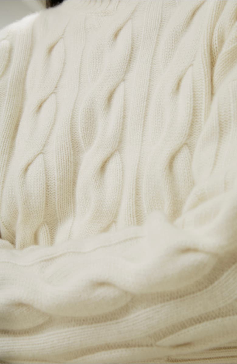 Lilysilk Women's Cable Knit Cashmere Turtleneck Sweater, Alternate, color, White