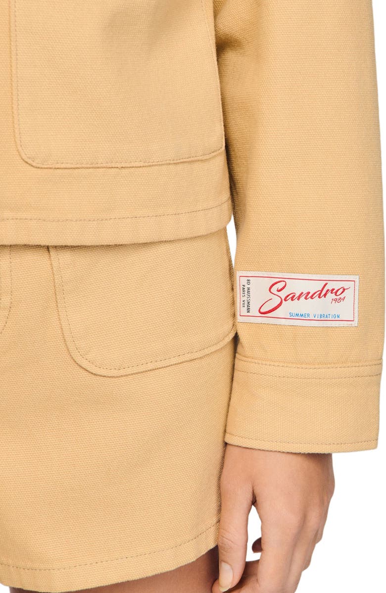 SANDRO Denim jacket, Alternate, color, Beige