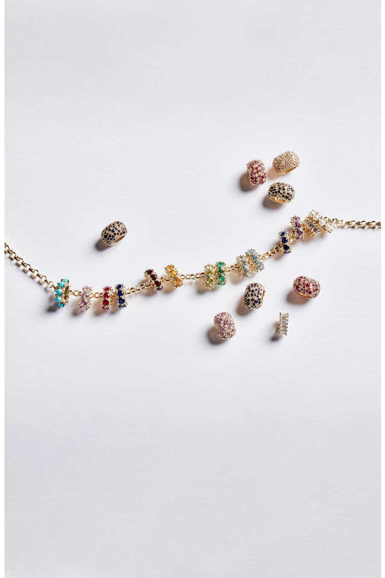 Pavé Sapphire & Diamond Pendant Charm, Alternate, color, YELLOW GOLD/ PINK