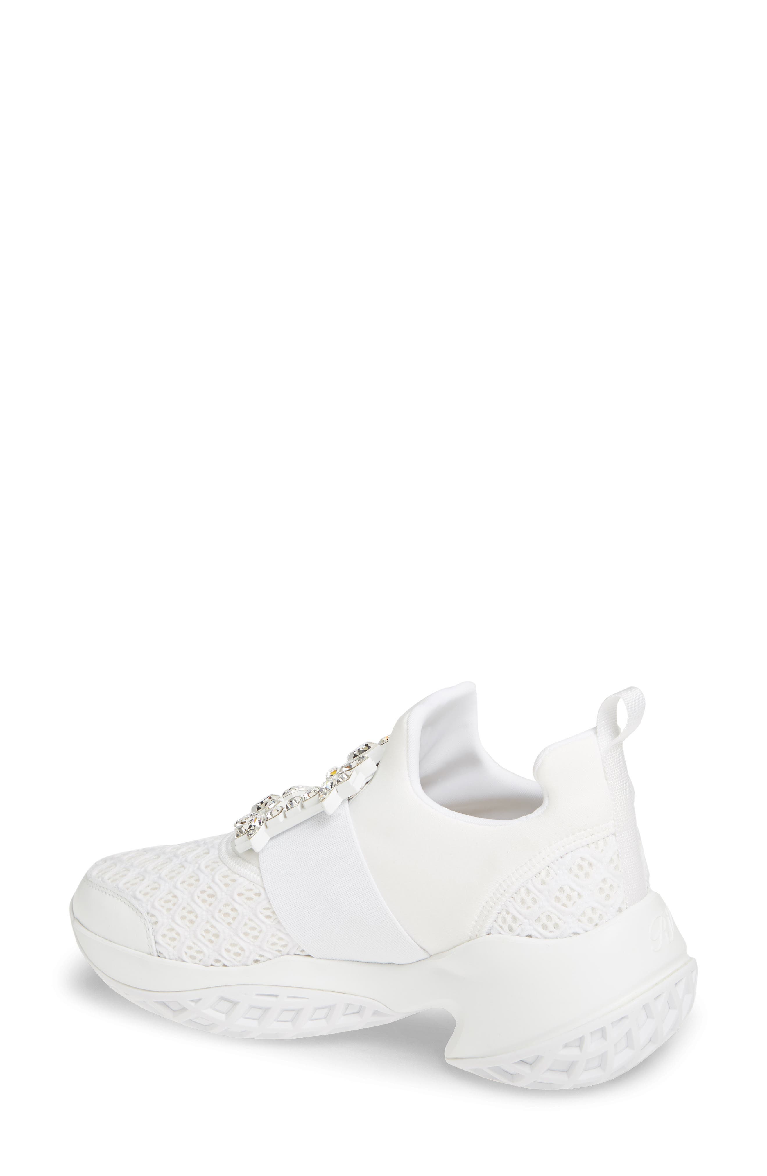 Roger Vivier Viv Crystal Buckle Slip-On Sneaker, Alternate, color, White