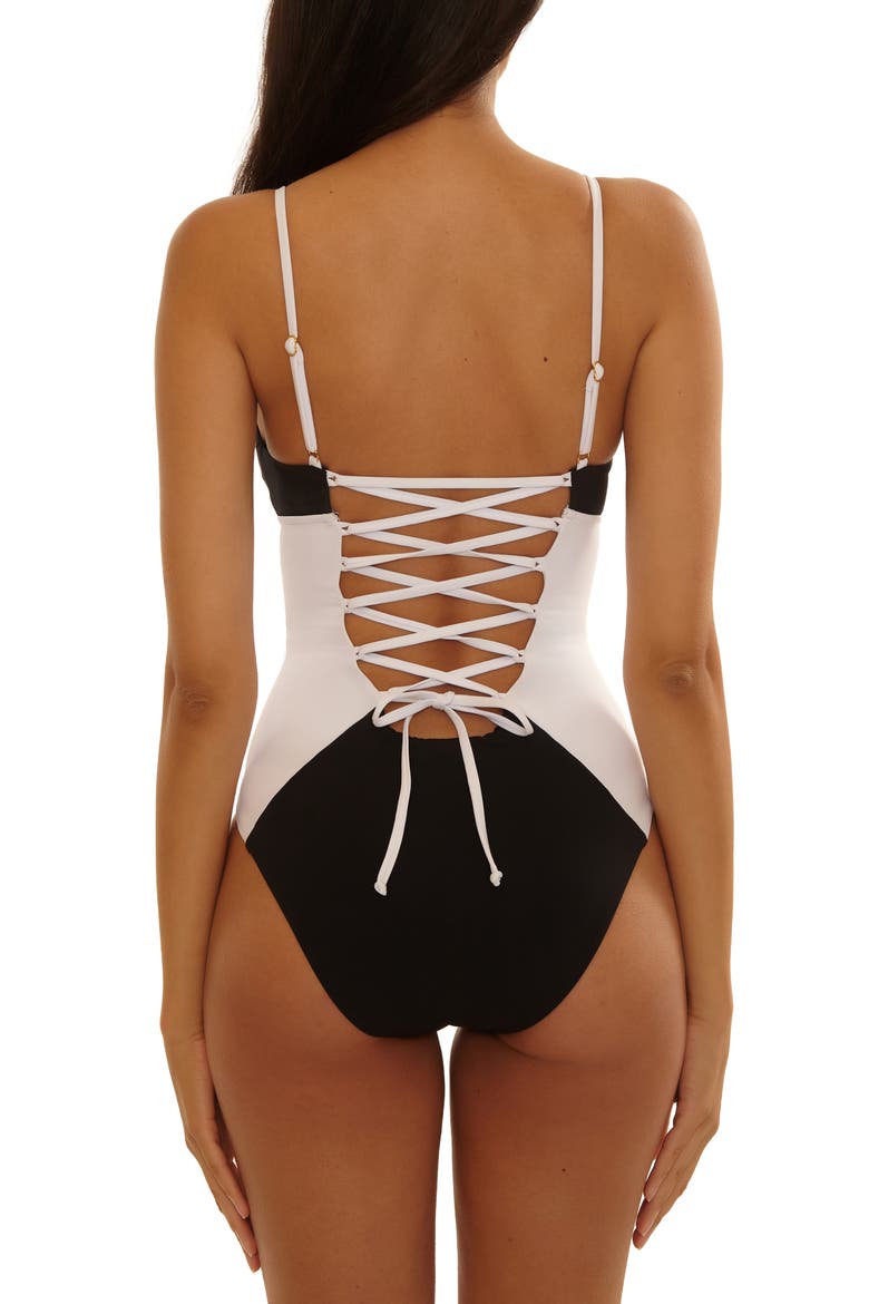 Sport Mode Lace-Up One-Piece Swimsuit, Alternate, color, BLACK