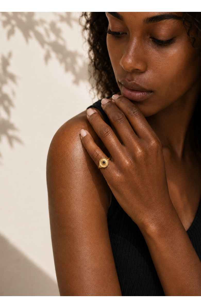 ZARUX EVIL EYE Pinky Ring, Alternate, color, Yellow Gold