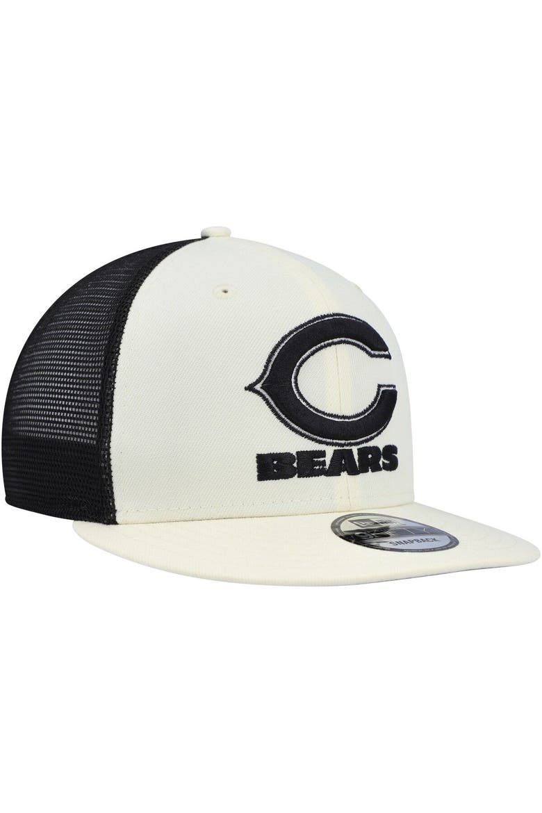 Men's New Era Cream/Black Chicago Bears Chrome Collection 9FIFTY Trucker Snapback Hat, Alternate, color, Cream