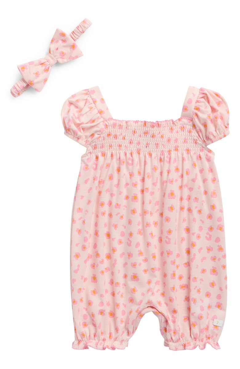 7 For All Mankind Smocked Romper & Headband Set, Main, color, Lady Pink