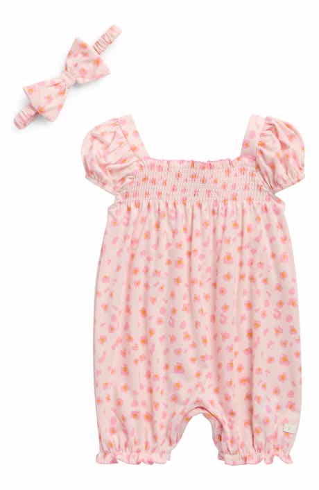 7 For All Mankind Smocked Romper & Headband Set